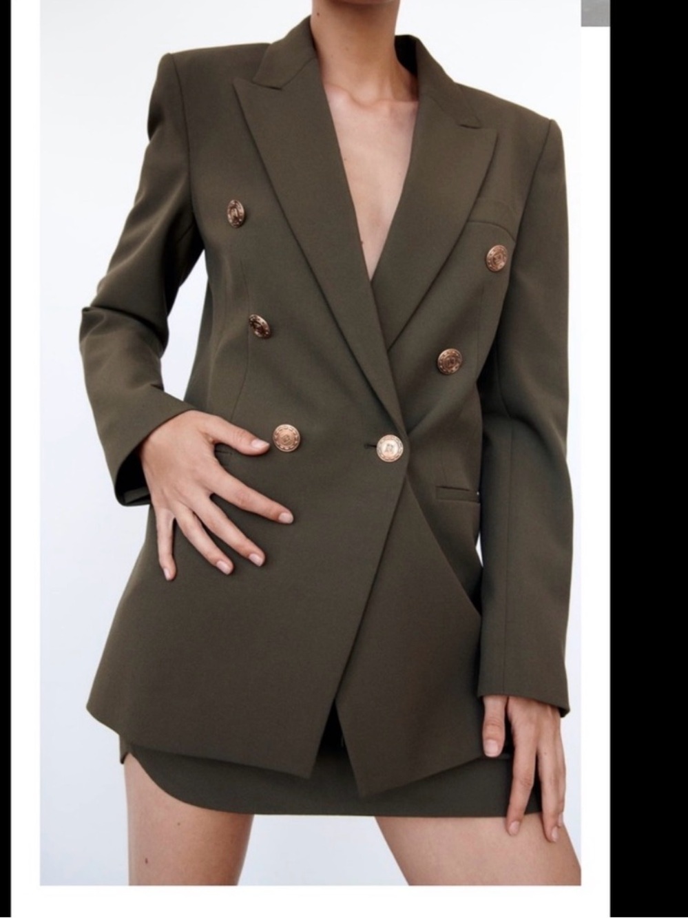 Zara Army Green Blazer Double Breasted gold Buttons Bloggers Fav. Size medium
